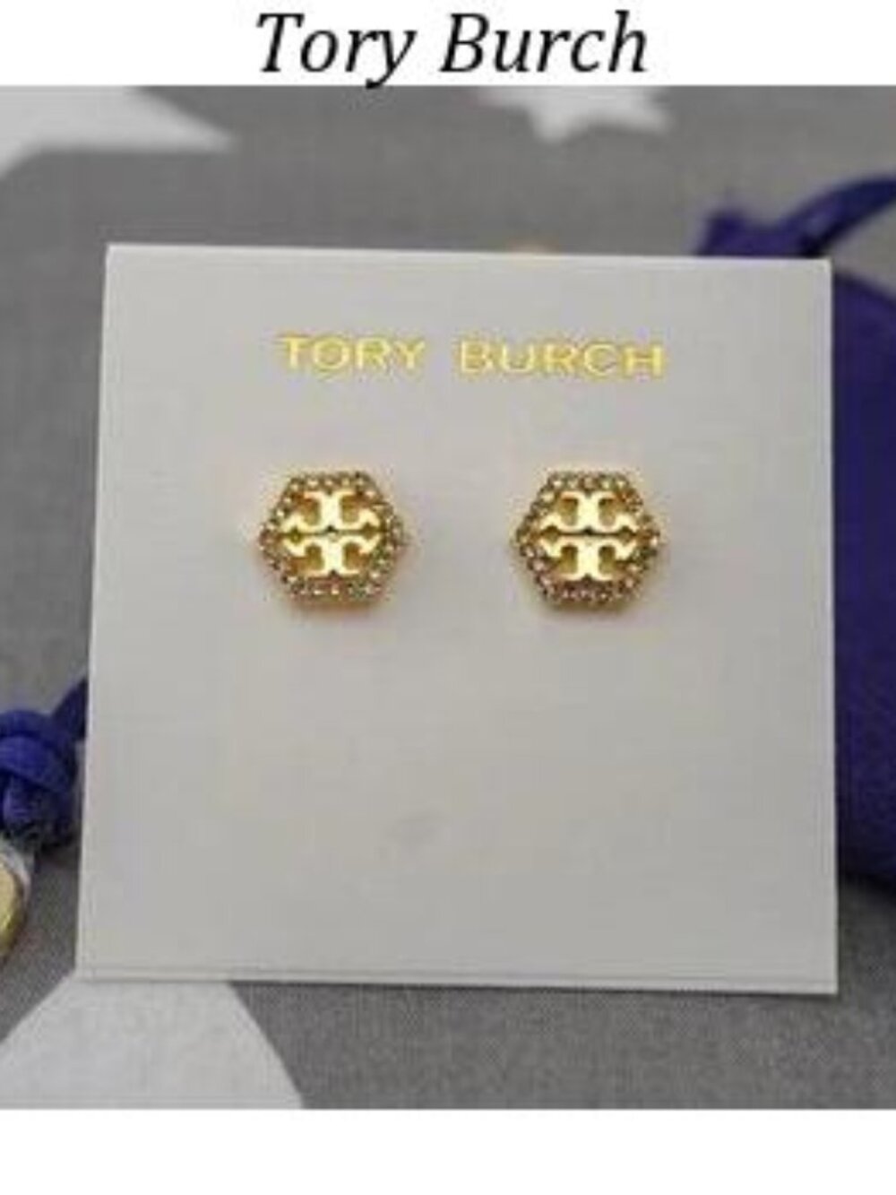 Tory Burch Hex Pav?? Stud in Gold Earrings
